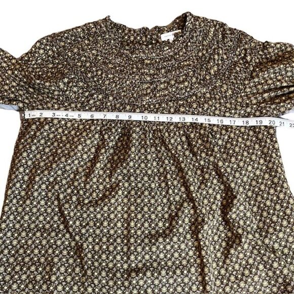 Rebecca Taylor Feather Fleur Ruched Smocked Mock Neck Cotton Blouse Size 10 - Picture 11 of 14